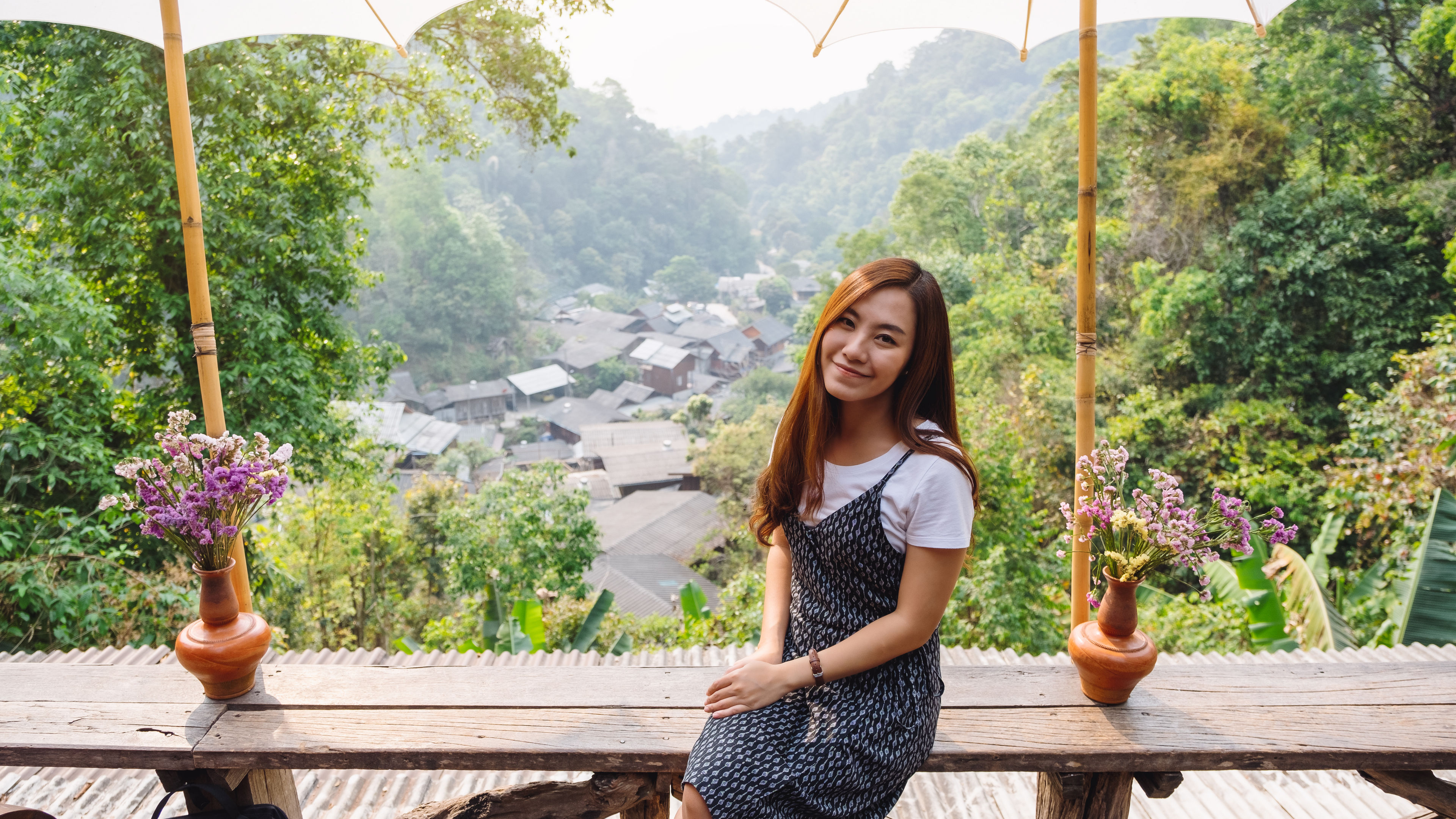 A woman enjoying a peaceful farm stay