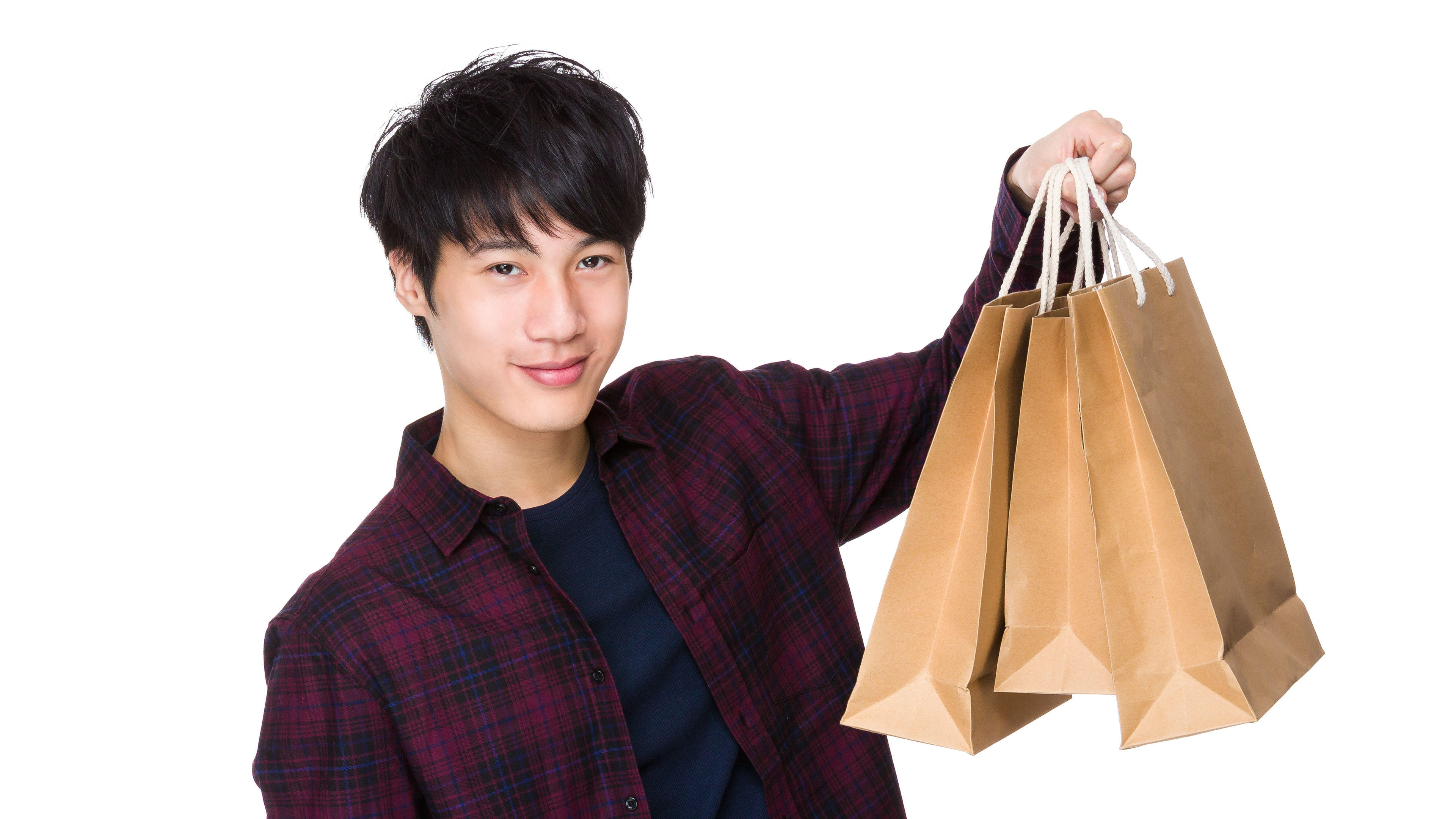 Asian Young Man hold with shopping bag