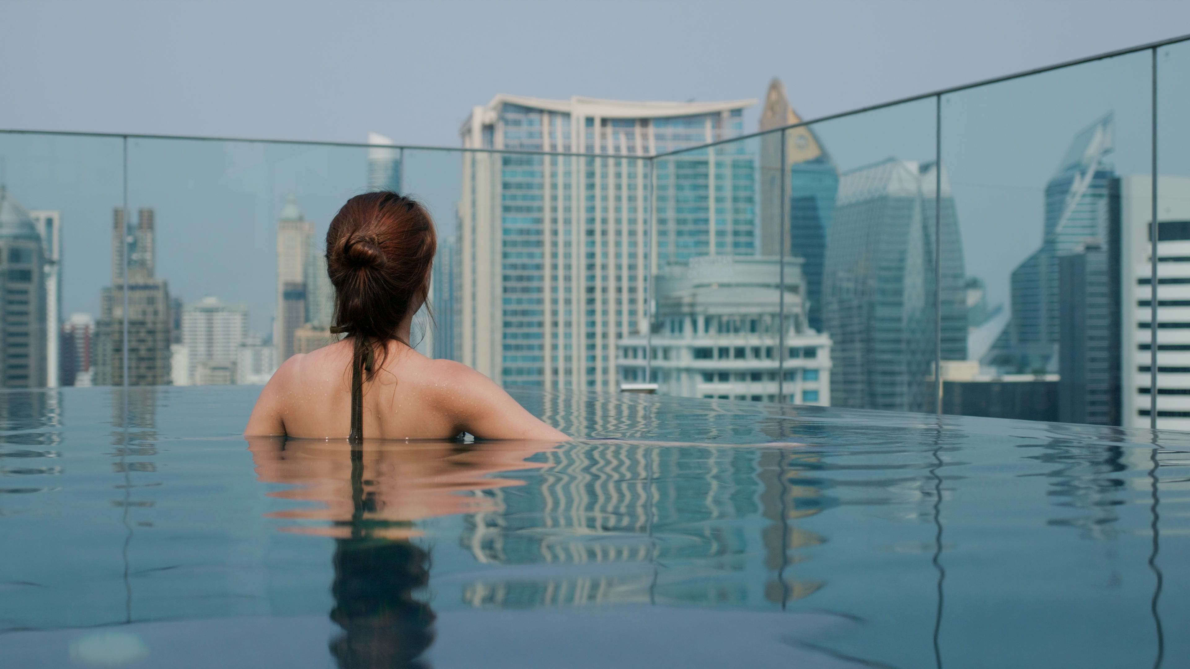 Woman enjoy at swimming pool