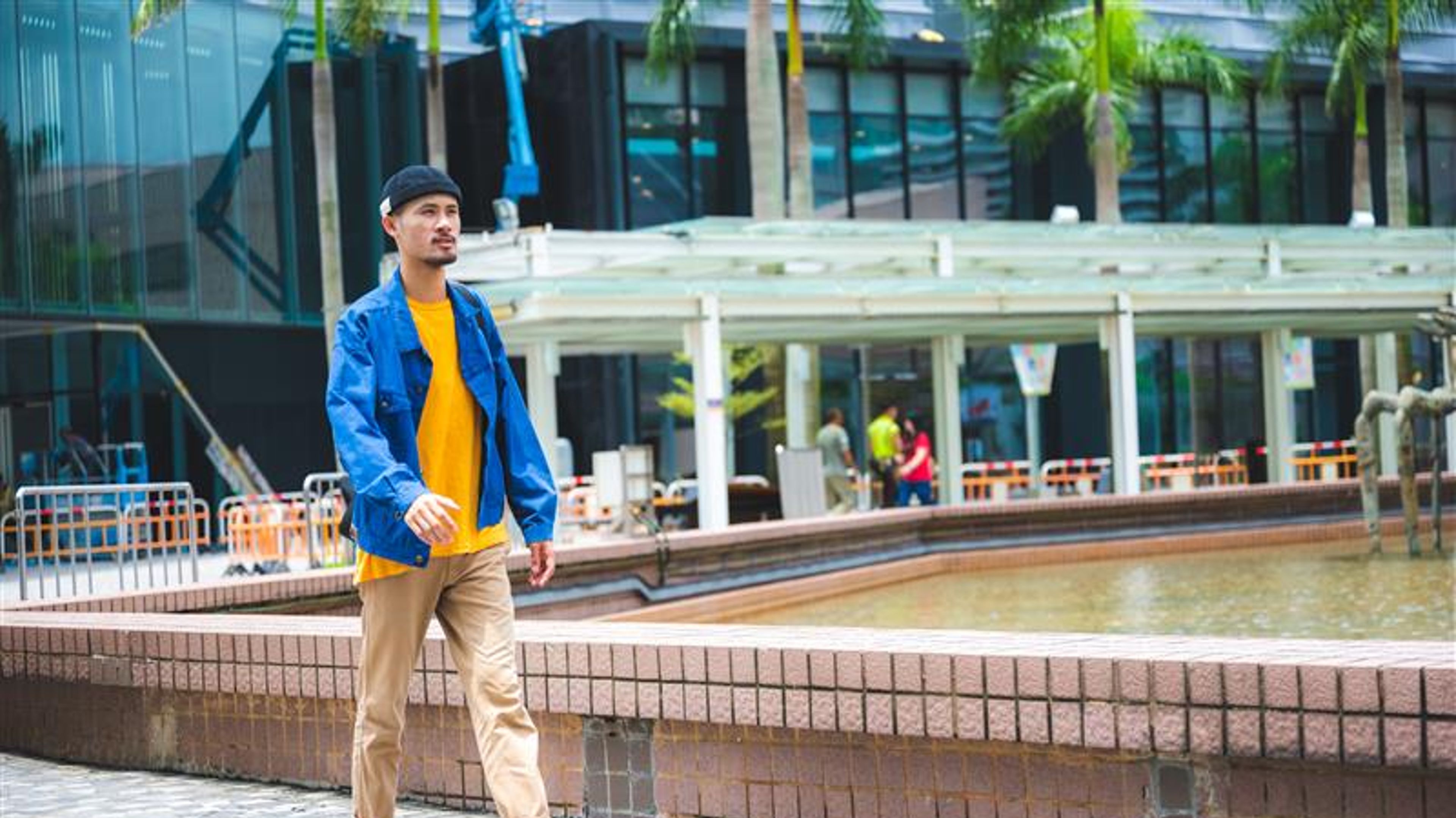 Young people's urban city lifestyle, street outdoor activity and walking on the road